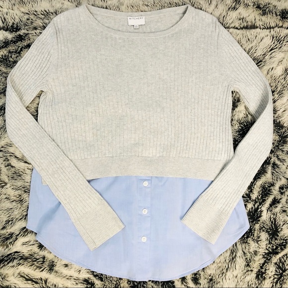 Witchery Grey Knit Faux Blue Shirt Long 